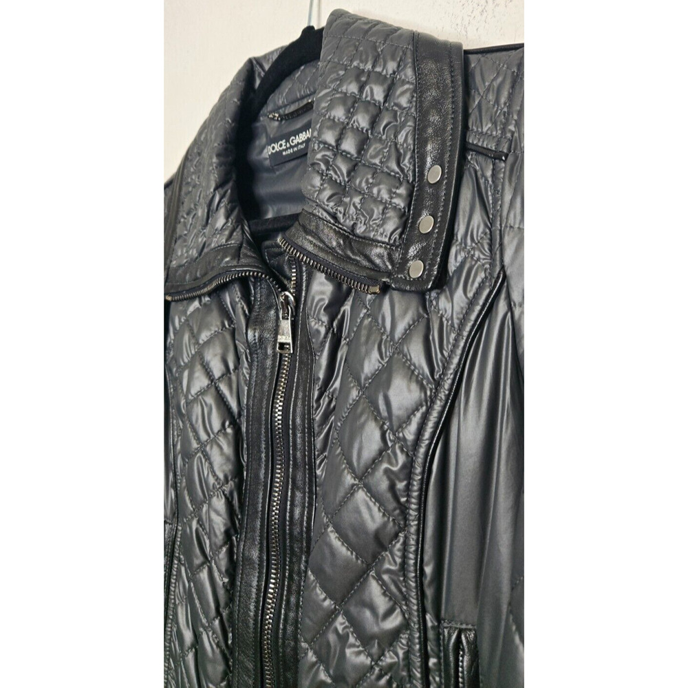Dolce & Gabbana Moto Jacket Womens 42 Black Nylon Quilted Zip Leather Biker Edgy - Picture 6 of 8